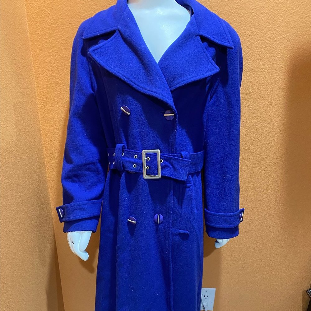 Vintage ALISSIA Long Button Down Cashmere Coat Gorgeous Color Blue M